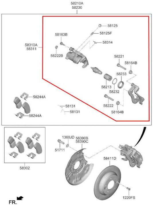 2020-2025 KIA Soul LX Rear Left Driver Side Brake Disc Caliper 58310-K0A00 OEM - Alshned Auto Parts