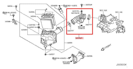 14-17 Infiniti QX50 3.7L Air Intake Cleaner Passenger Right Side Duct Hose Tube - Alshned Auto Parts