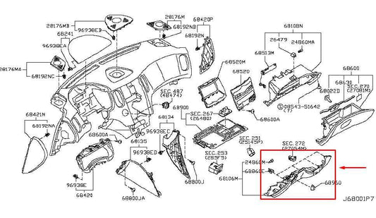 2014-17 Infiniti QX50 Front Left Dash Lower Knee Bolster Trim Panel 68106-1BA0A - Alshned Auto Parts