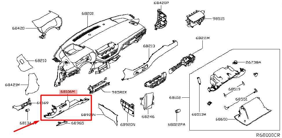 2019-2024 Nissan Altima FR LH Dash Lower Knee Bolster Trim Panel 68106-6CA0A OEM - Alshned Auto Parts