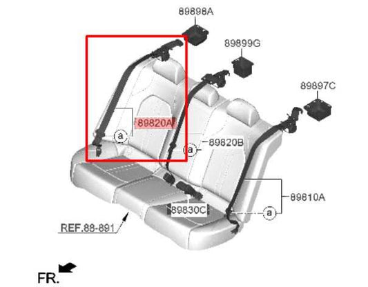 20-22 Hyundai Sonata SE Rear RH Side 2nd Row Seat Belt Retractor 89820-L0000-NNB - Alshned Auto Parts