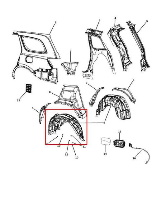 2011-2025 Dodge Durango SXT Rear Left Driver Side Wheelhouse Liner Splash Shield - Alshned Auto Parts