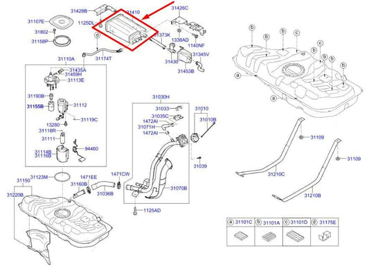 11-17 Hyundai Veloster 1.6L Fuel Vapor Evaporator Emission Canister 31410-2V500 - Alshned Auto Parts