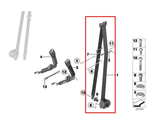 2011-16 Mini Countryman Cooper S Front Passenger Right Side Seat Belt Retractor - Alshned Auto Parts
