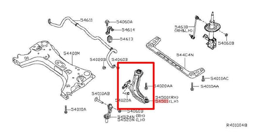 2013-2019 Nissan Sentra SV FWD Front Left Side Lower Control Arm 54501-3SH2D OEM - Alshned Auto Parts