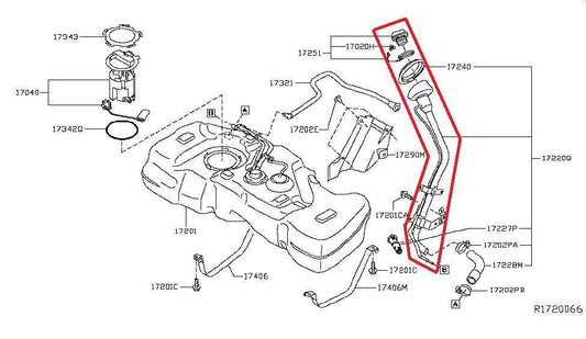 2015-2019 Nissan Sentra SV 1.8L Fuel Filler Neck Hose Tube Pipe 17220-4AF1A OEM - Alshned Auto Parts
