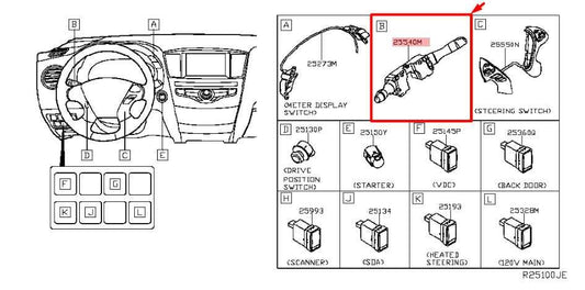 2014-2020 Infiniti QX60 Steering Column Turn Signal Wiper Switch 25560-3JA1E OEM - Alshned Auto Parts