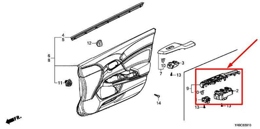 2014-2015 Honda Civic Front Left Door Master Power Window Switch 83592-TR0-A01ZA - Alshned Auto Parts