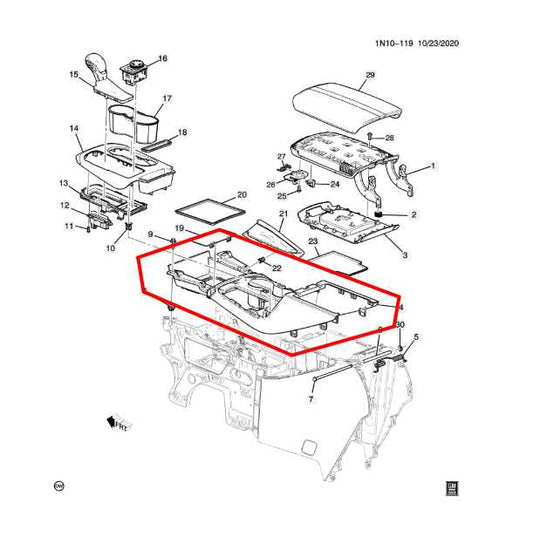 2019-24 Chevrolet Blazer 2LT Center Console Base Frame Trim Panel w/ Cup Holder - Alshned Auto Parts