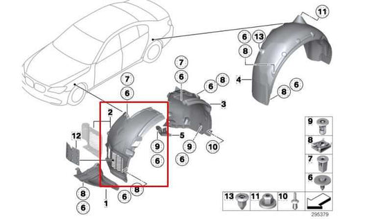 2010-15 BMW 750I xDrive Front Left Driver Side Fender Liner Forward 51717185163 - Alshned Auto Parts