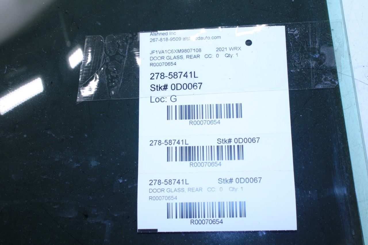 2015-2021 Subaru WRX Premium Rear Left Driver Side Door Window Glass 62011FJ112 - Alshned Auto Parts
