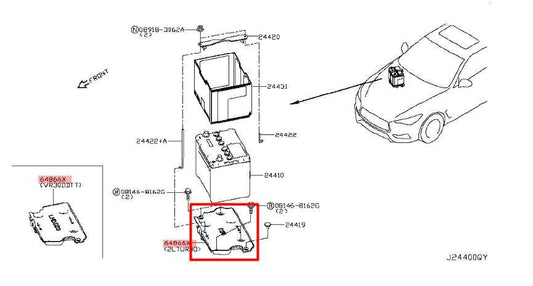 17-22 Infiniti Q60 Luxe Front RH Battery Tray Box Holder w/ Bracket 64866-4GF0A - Alshned Auto Parts