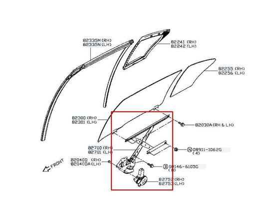 2014-23 Infiniti Q50 Luxe Rear Right Door Window Regulator w/ Motor 82720-4GA0B - Alshned Auto Parts