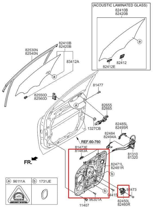 15-20 Kia Sorento EX Front Right Side Door Window Regulator w/ Carrier and Motor - Alshned Auto Parts
