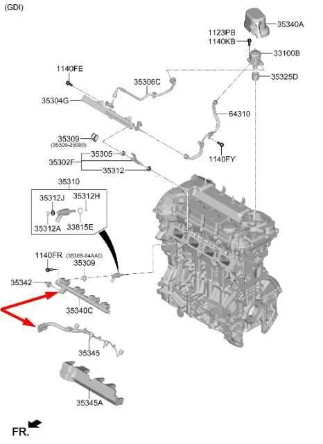 2021-2023 Hyundai Santa Fe 2.5L Fuel Rail with Injector Wire Harness 35340-2S0001