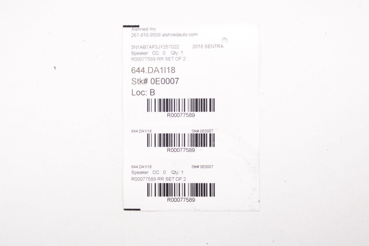 13-25 Nissan Sentra SL Rear Package Tray Right and Left Audio Speaker 281573TA2B - Alshned Auto Parts