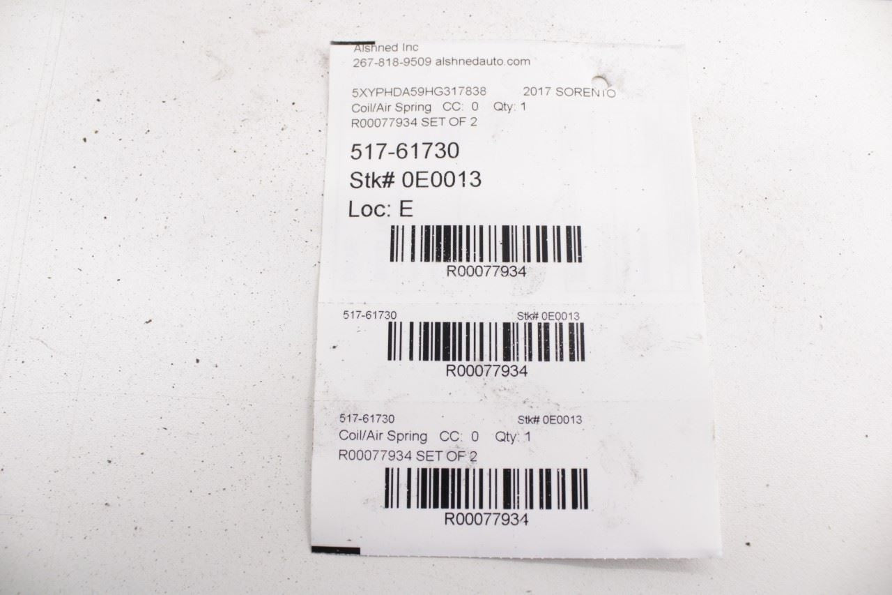 2015-20 Kia Sorento EX Rear Right Passenger and Left Driver Side Coil Spring Set - Alshned Auto Parts