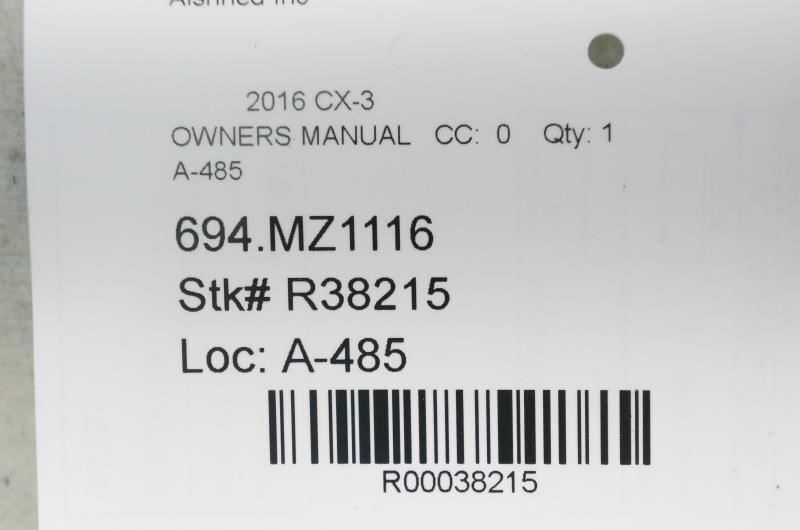 2016 Mazda CX-3 Owners Manual Only 8EH2-EA-15B OEM - Alshned Auto Parts