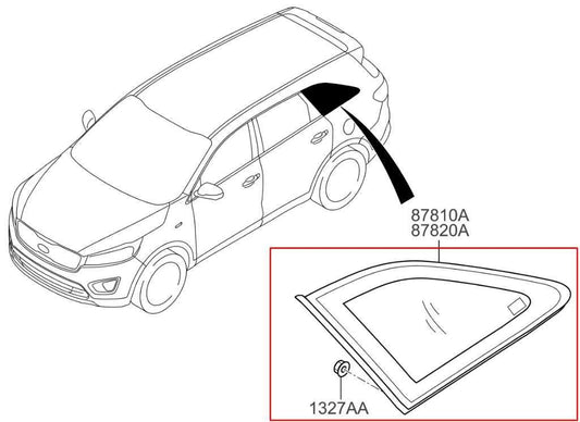 15-20 Kia Sorento EX Rear Right Passenger Side Quarter Window Glass 87820-C6000 - Alshned Auto Parts