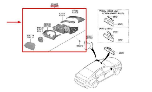 2015-2019 Hyundai Sonata Left Driver Side Rear View Mirror 87610-C2000 OEM - Alshned Auto Parts