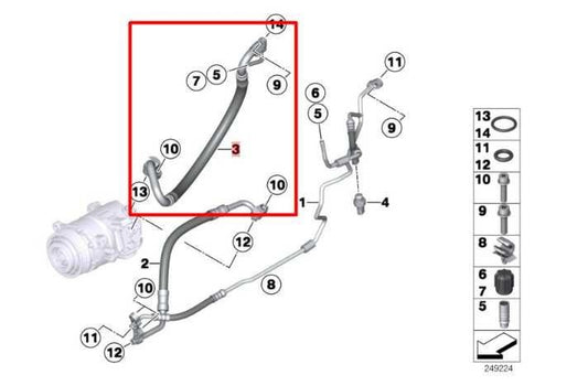 201317 BMW X3 xDrive28i 2.0L AC Conditioning Suction Hose Pipe 64539228236 - Alshned Auto Parts
