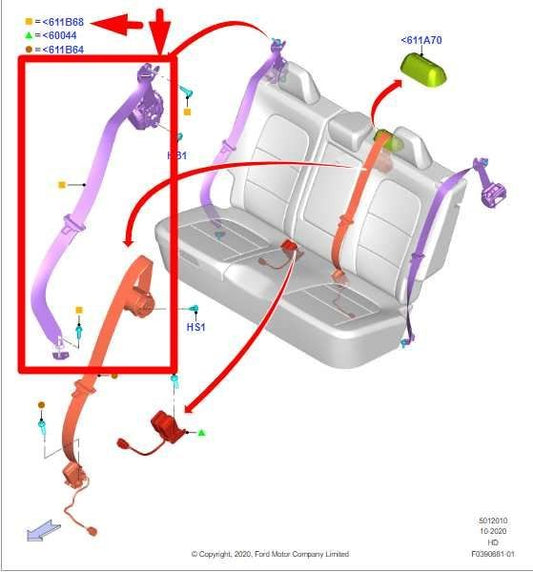 2021-24 Ford Bronco Sport RR RH 2nd Row Seat Belt Retractor M1PZ78611B68AA OEM - Alshned Auto Parts