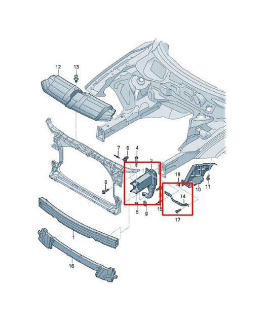 12-18 Audi A7 Premium Front Bumper RH and LH Side Rail Mount Support Bracket Set - Alshned Auto Parts