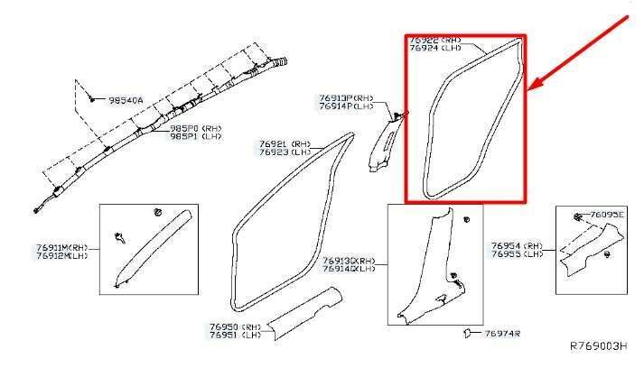 2014-2020 Nissan Rogue Rear Right Door Weatherstrip On Body 76923-4BA0A OEM - Alshned Auto Parts