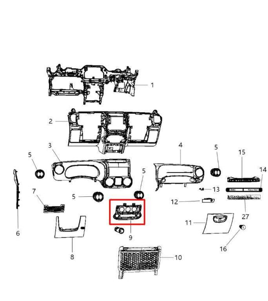 11-18 Jeep Wrangler Sport 2dr Front Dashboard Heater Climate Control Bezel Trim - Alshned Auto Parts