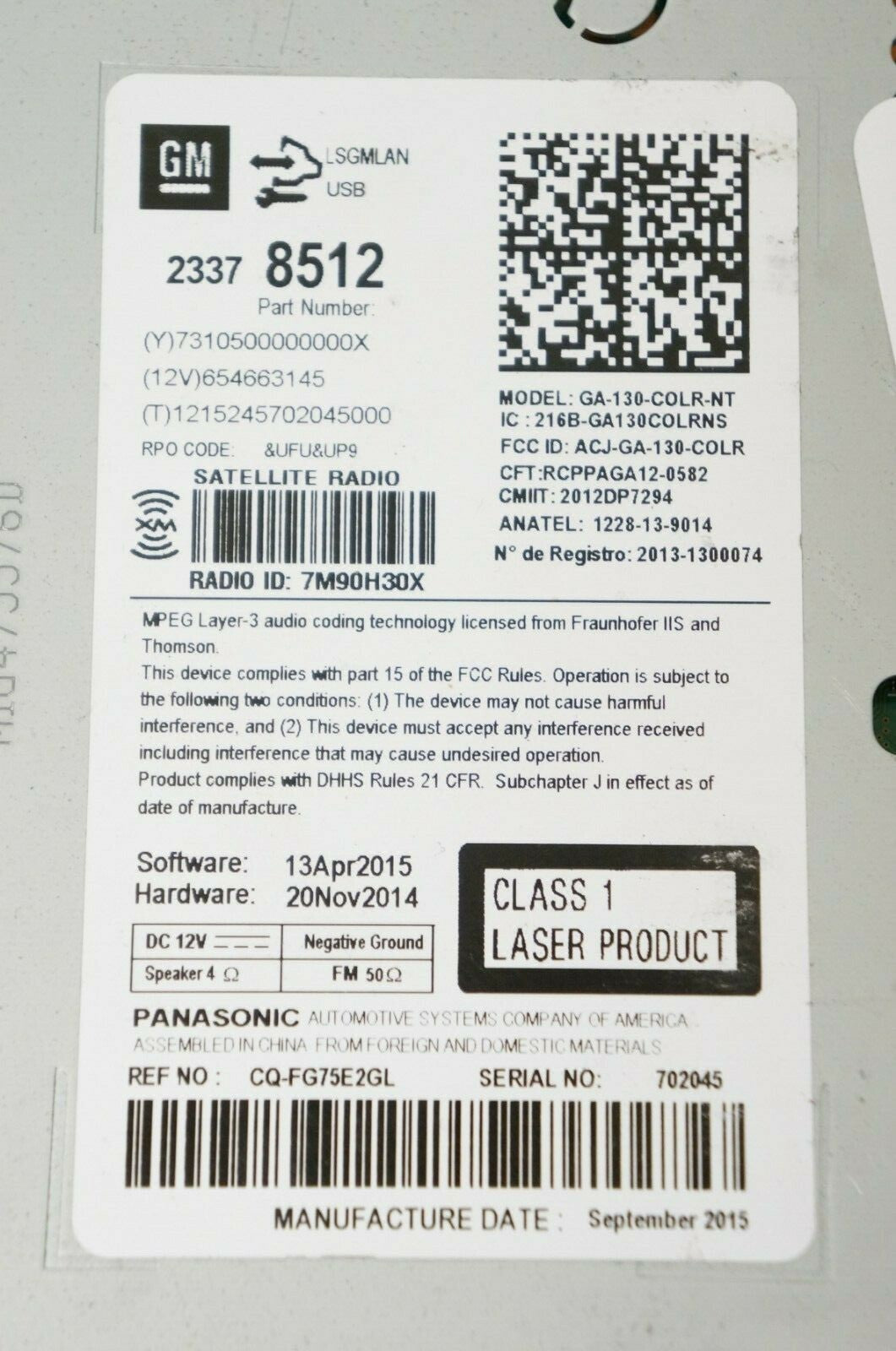 2016 Chevrolet Malibu Receiver AM FM CD MP3 USB  UFU OEM 23378512 *UnlockeD*3