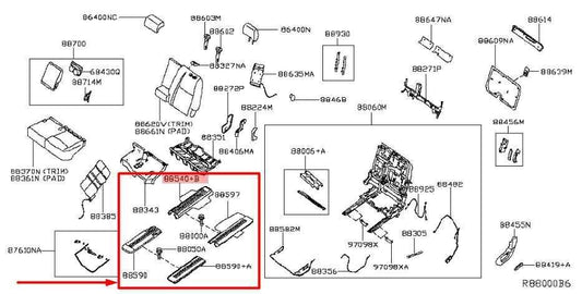 19-20 Infiniti QX60 RR LH 2nd Row Seat Rail Track Cover Trim Set 88592-3JA2A OEM - Alshned Auto Parts