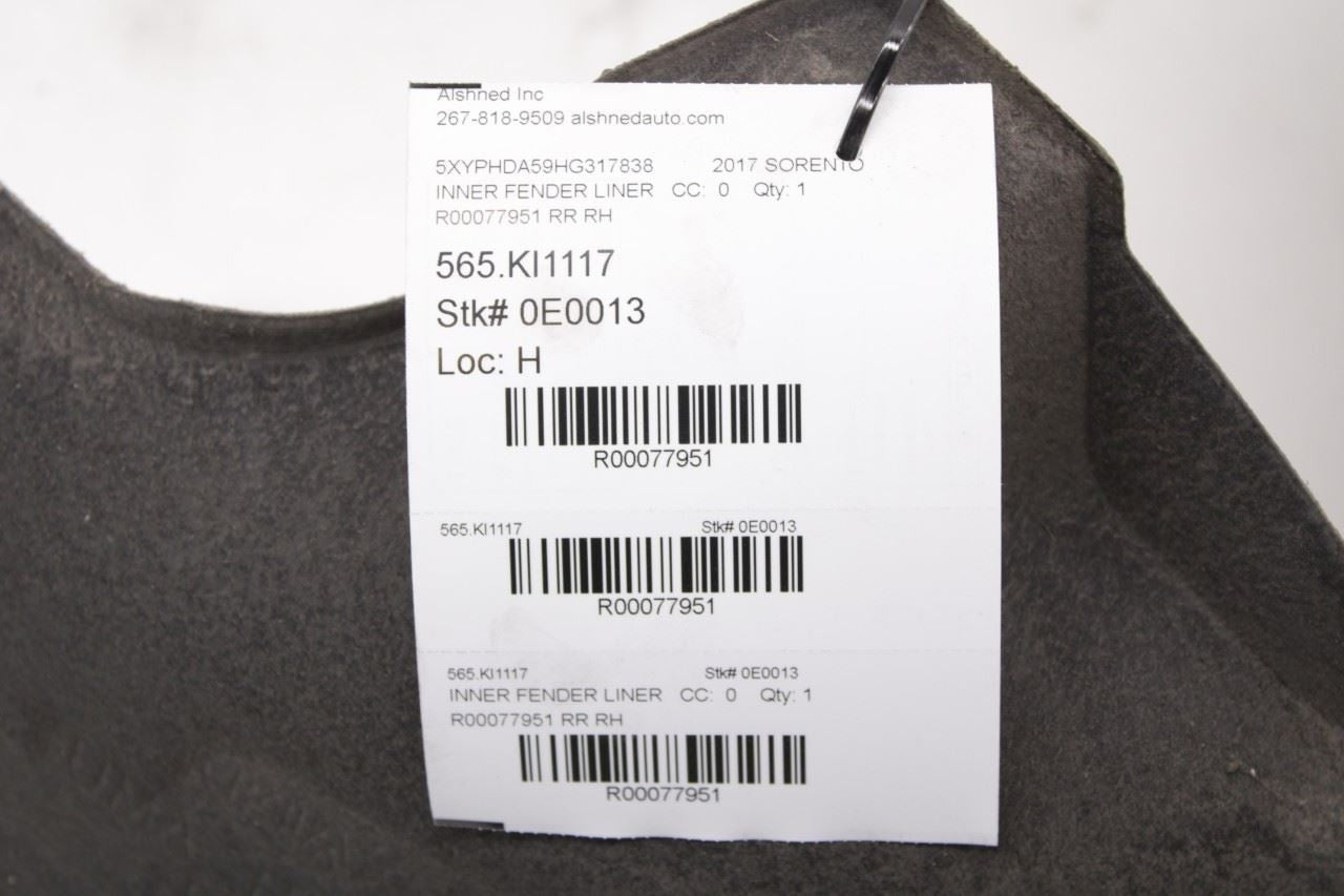 15-18 Kia Sorento EX Rear Right Side Wheelhouse Liner Splash Shield 86840-C6000 - Alshned Auto Parts