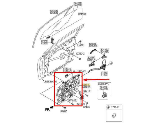 2015-2019 Hyundai Sonata Front Left Door Window Regulator Panel 82471-C2010 OEM - Alshned Auto Parts