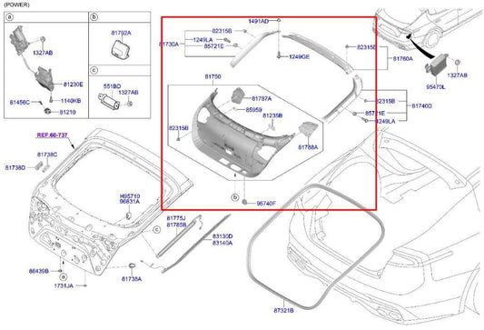 2018-23 Kia Stinger GT2 Rear Liftgate Interior Trim Panel Set 81750-J5010WK OEM - Alshned Auto Parts