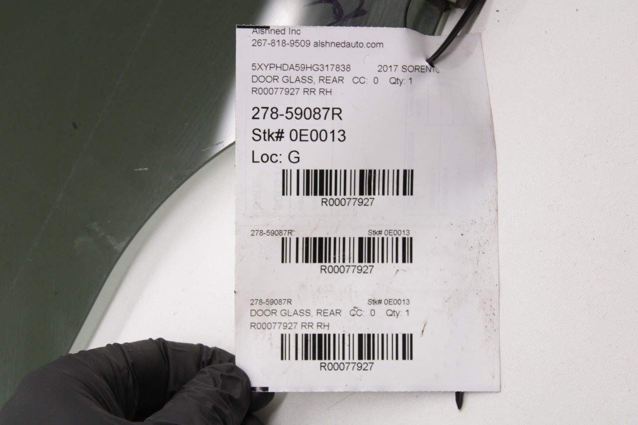 2015-2020 Kia Sorento EX Rear Right Passenger Side Door Window Glass 83420-C5010 - Alshned Auto Parts