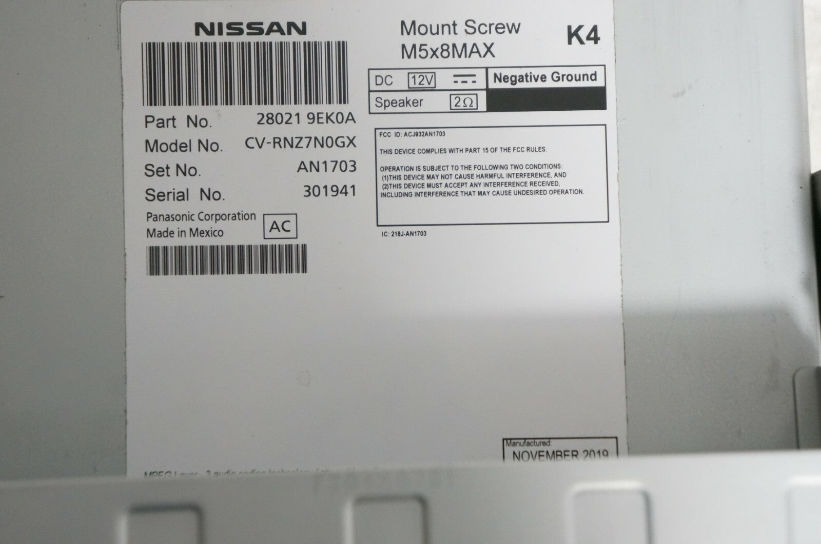 2019 Nissan Sentra Micra 7" Touch Screen Radio Receiver 28021 9EK0A OEM *ReaD*8