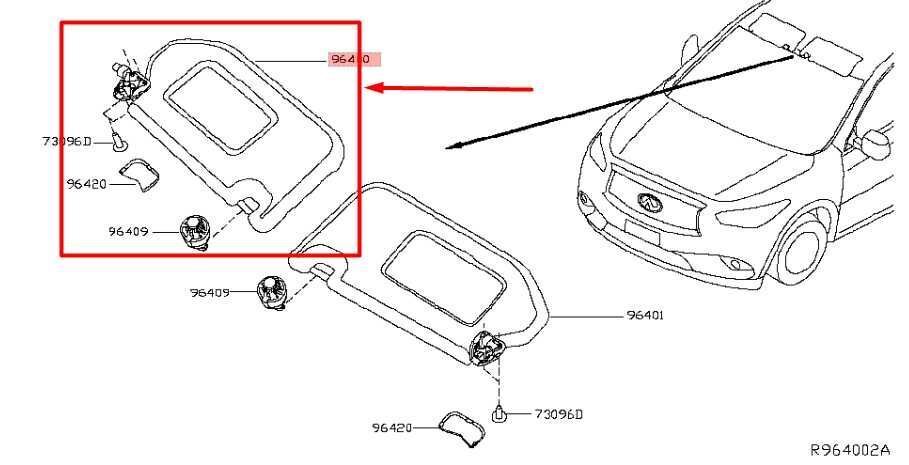 2013-20 Nissan Pathfinder FR RH Sun Visor w/ Illuminated Mirror 96400-9PB0A OEM - Alshned Auto Parts