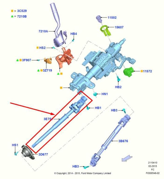 2015-2020 Ford F150 Steering Column Upper Intermediate Shaft HL3Z-3E751-E OEM - Alshned Auto Parts
