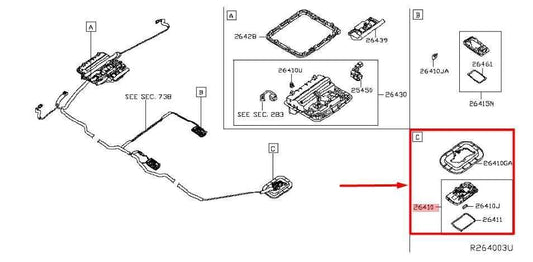 2013-2024 Nissan Pathfinder RR Interior Roof Overhead Light Lamp 26463-3KA2A OEM - Alshned Auto Parts