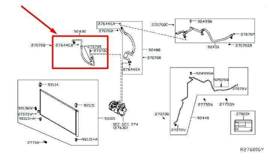 2014-2020 Nissan Rogue 2.5L A/C Discharge Pressure Hose Pipe 92490-4BA5A OEM - Alshned Auto Parts