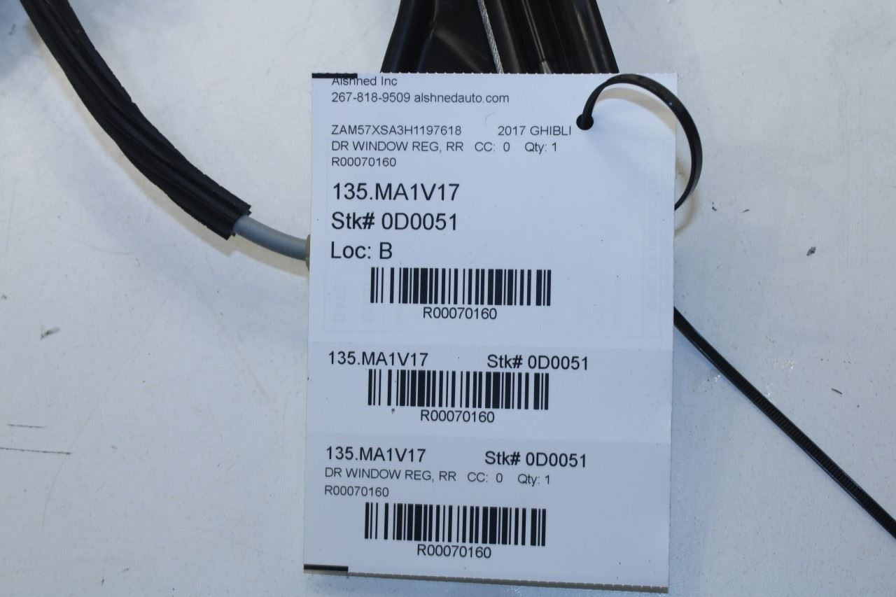 2017-18 Maserati Ghibli Rear Right Side Door Window Regulator w/ Motor 670030022 - Alshned Auto Parts