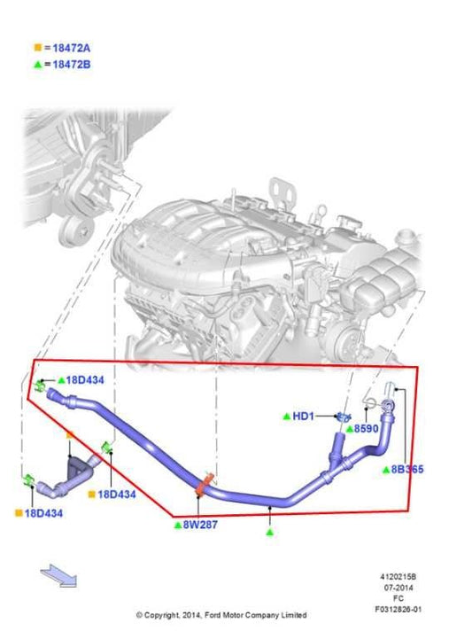 2015-2017 Ford F150 3.5L 4WD HVAC Heater Outlet Water Hose FL3Z-18472-C OEM - Alshned Auto Parts