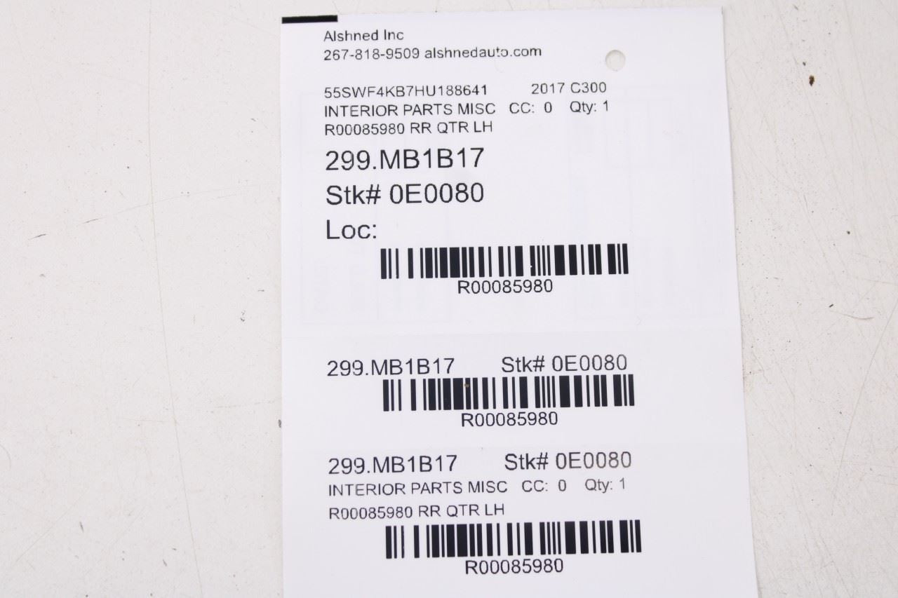 15-21 Mercedes-Benz C300 4Matic Rear Left Side Quarter Panel Interior Trim Cover11