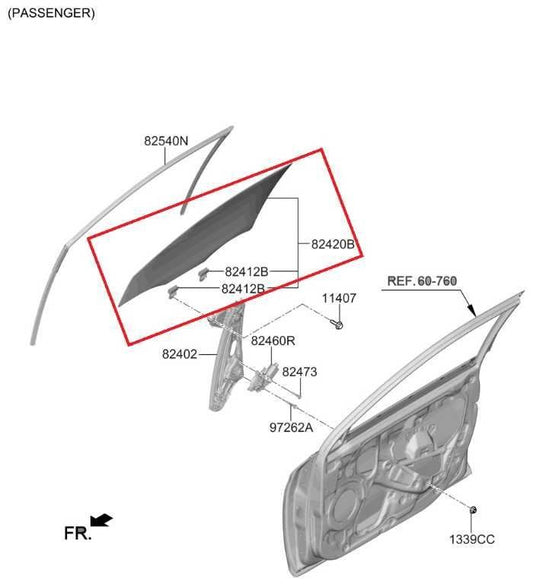 2019-2021 Hyundai Veloster Front Right Door Window Movable Glass 82420-J3000 OEM - Alshned Auto Parts