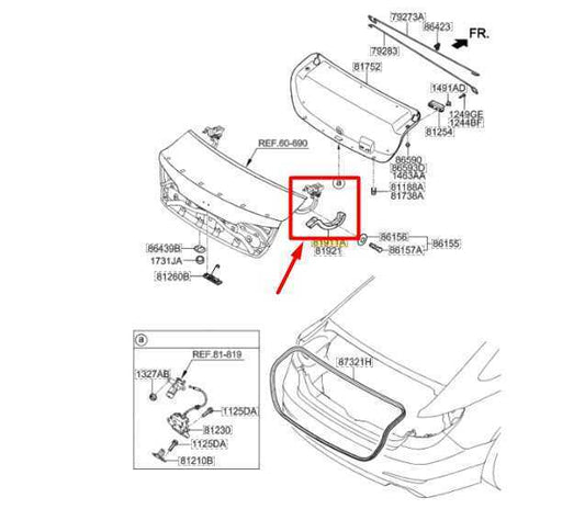 15-17 Hyundai Sonata RR RH & LH Trunk Lid Hinge Covers Pair 81911-C2000 OEM - Alshned Auto Parts