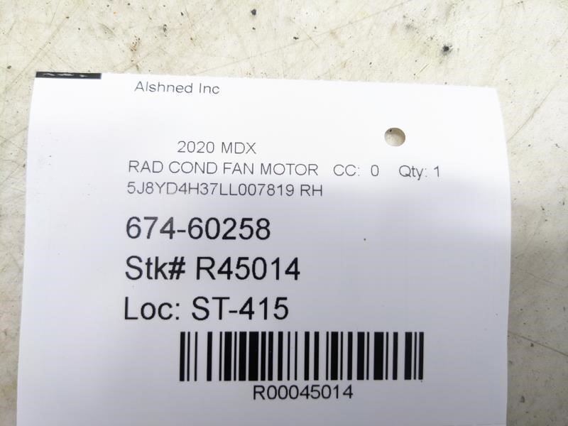 2014-2020 Acura MDX Right Condenser Cooling Fan Motor Assy 38615-5J6-A01 OEM - Alshned Auto Parts