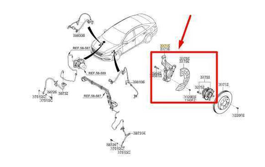 2015-2017 Hyundai Sonata Front Right Side Spindle Knuckle Hub 51711-E6101 OEM - Alshned Auto Parts