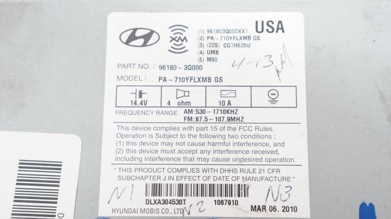 2011-2012 Hyundai Sonata AM/FM CD SAT Radio OEM 96180-3Q000 Model PA-710YFLXMB - Alshned Auto Parts