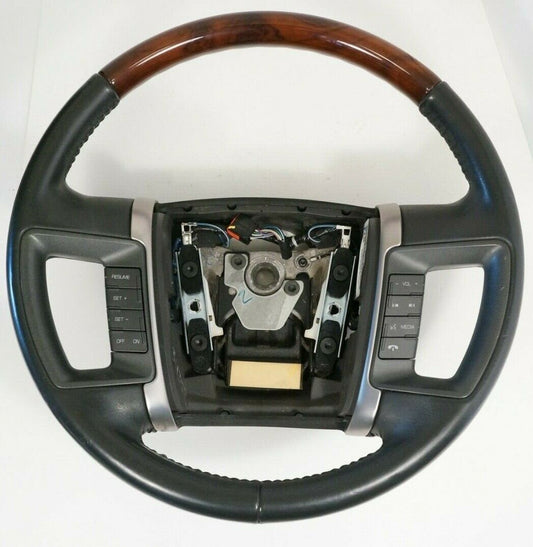 10 Lincoln MKZ Black Leather Wrapped Woodgrain Steering Wheel OEM 9H63 3F563 DE - Alshned Auto Parts