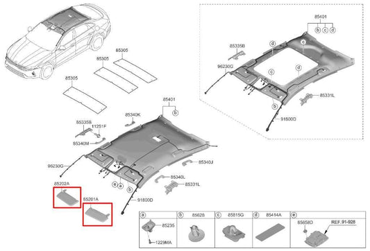 2021-24 Kia K5 GTLine Front RH and LH Side Sun Visor Set w/ Illuminated Mirror - Alshned Auto Parts
